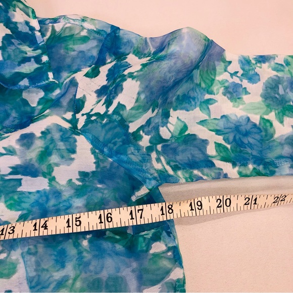 Notations Petite sheer blue floral blouse - Picture 9 of 15